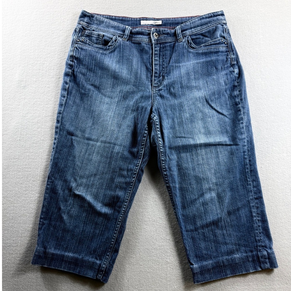Chicos Platinum Denim Crop Jeans Womens 2.5 Blue Stretch Straight 34x18 Capri